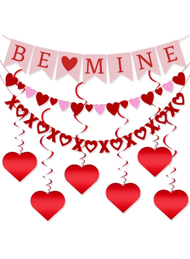 Be Mine Banner with Red Heart & XO Garlands – Romantic Hanging Decoration Set for Valentine’s Day, Wedding & Engagement Party - Image 1